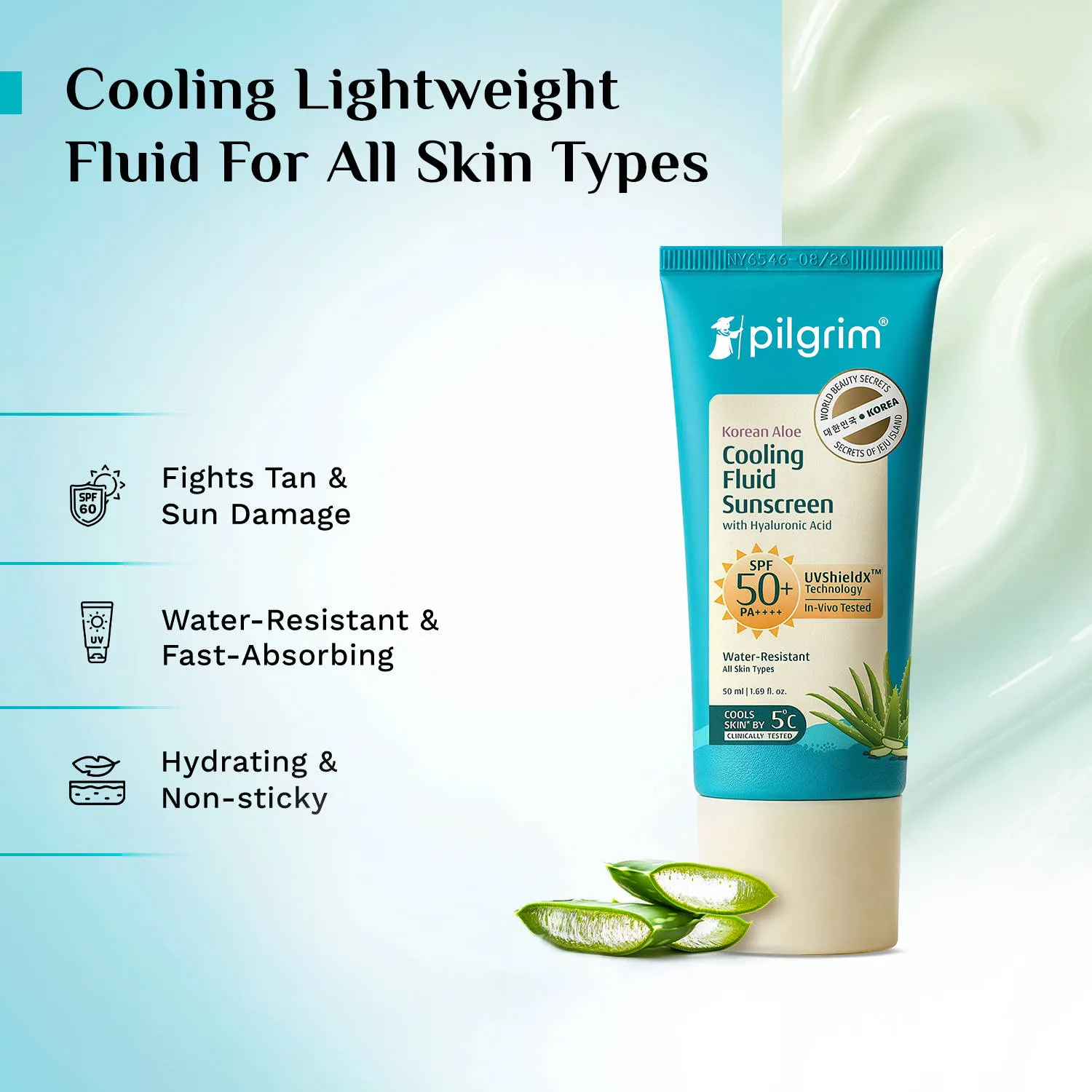 Pilgrim Korean Aloe Cooling Fluid Sunscreen SPF 50+ PA++++ With Hyaluronic Acid