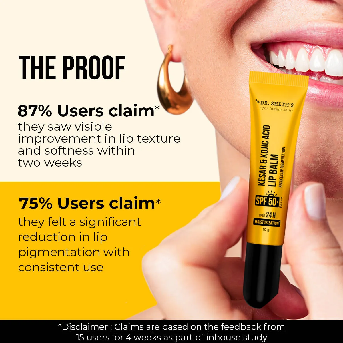Dr. Sheth's Kesar and Kojic Acid Lip Balm SPF 50+ PA+++ for Pigmentation and 24H Moisturization