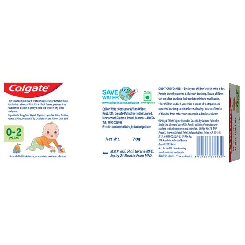 Colgate Toothpaste for Kids (0-2 years), Natural Fruit Flavour