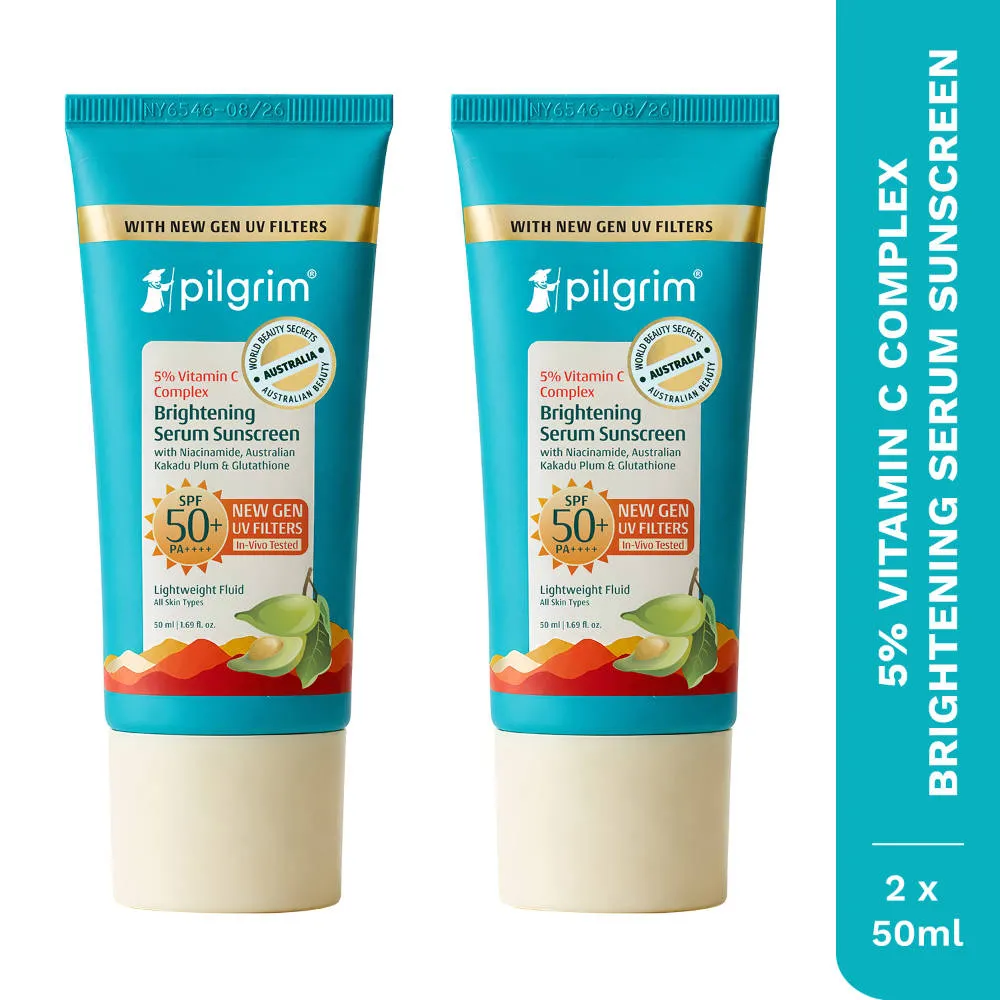 Pilgrim 5% Vitamin C Complex Brightening Serum Sunscreen SPF50+PA++++ No White Caste Pack of 2
