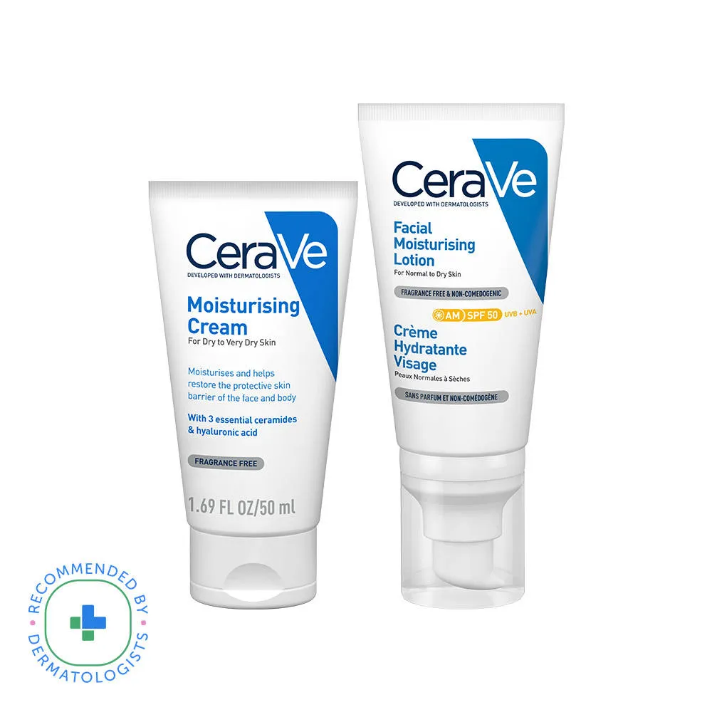 CeraVe Sun Protection Combo - AM lotion SPF 50 Sunscreen & Moisturizing Cream For Dry Skin