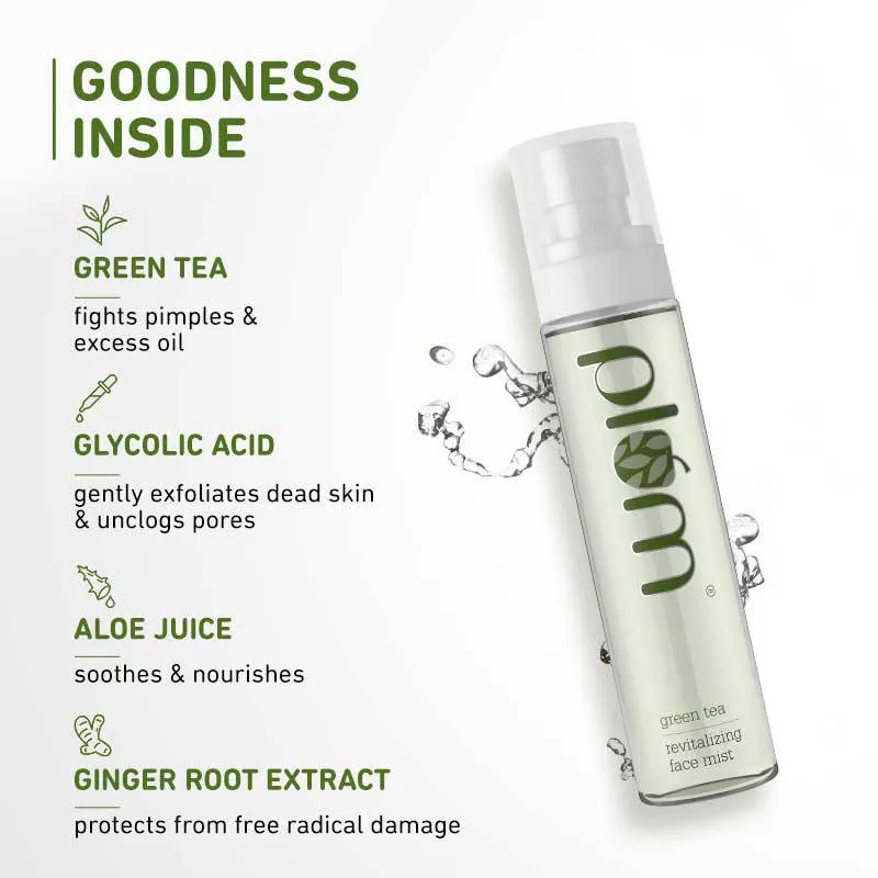 Plum Green Tea Revitalizing Spray Face Mist With Glycolic Acid & Aloe Vera - Hydrates & Refreshes