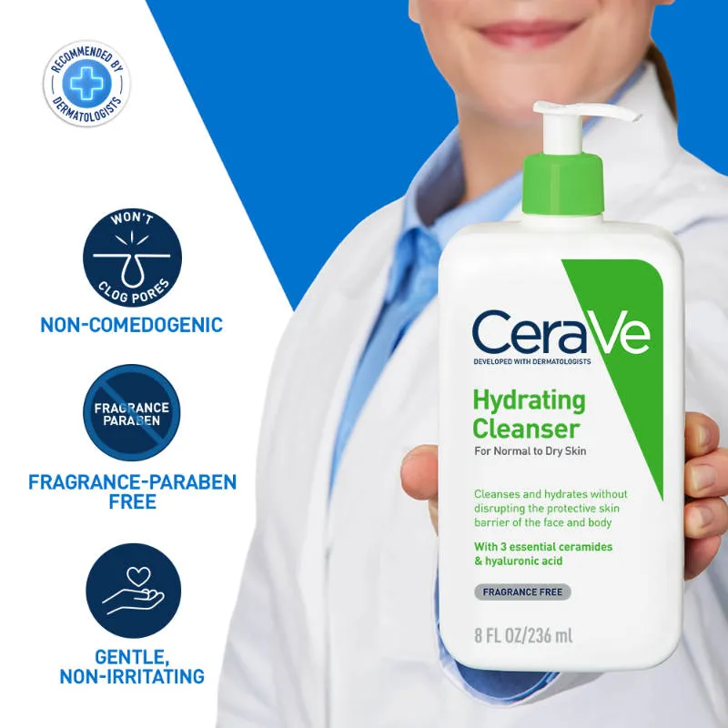 CeraVe Hydrating Cleanser Non-Foaming Face Wash for Dry Skin with Ceramides, Dermatologist Recommend