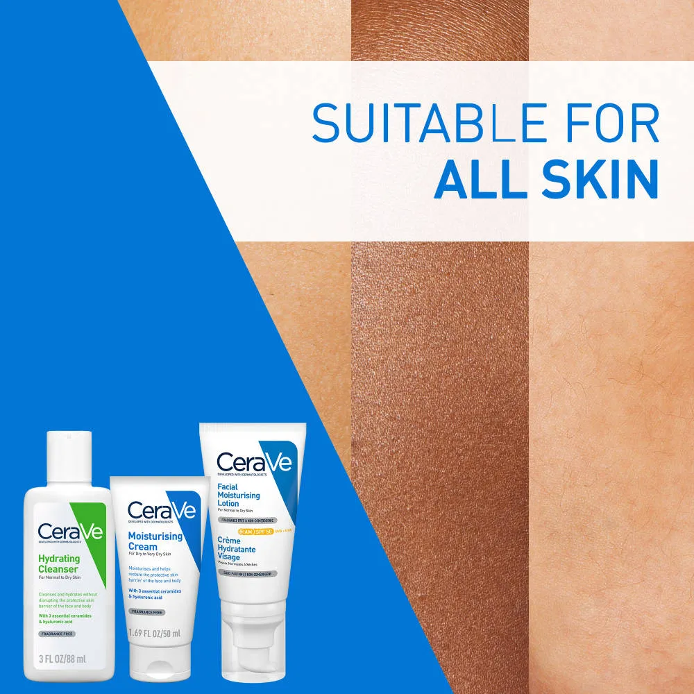 CeraVe Morning Skincare Combo of Facewash, Moisturizer, SPF 50- Routine for Normal To Dry Skin