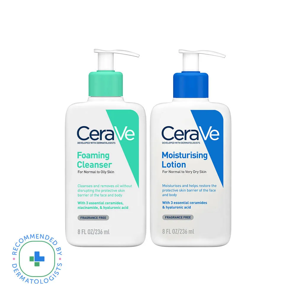 CeraVe Facewash & Moisturizing Lotion Combo with Ceramides- Skincare Routine for Normal to Oily Skin