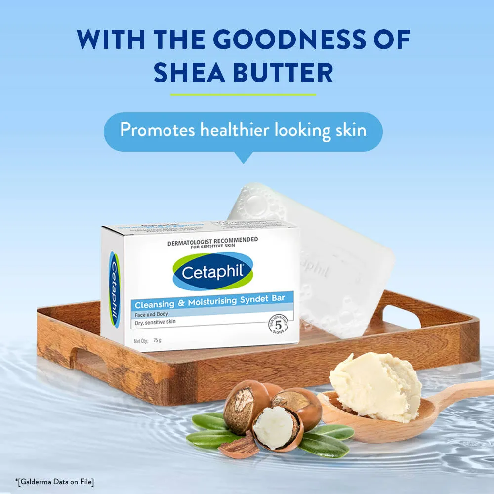 Cetaphil Cleansing Moisturising Syndet Bar With Shea Butter For Dry, Sensitive Skin