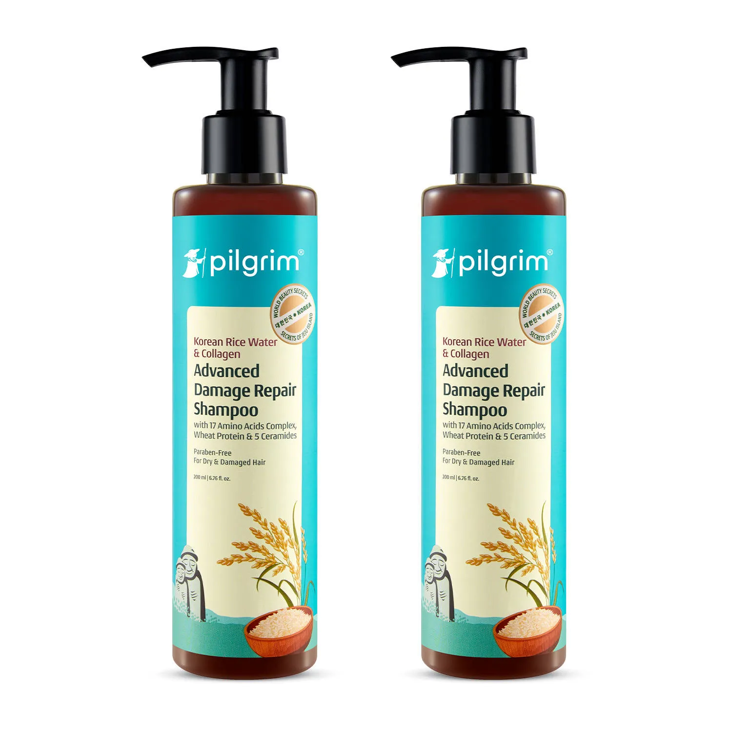 Pilgrim Korean Rice Water & Collagen Advanced Damage Repair Shampoo - Pack of 2