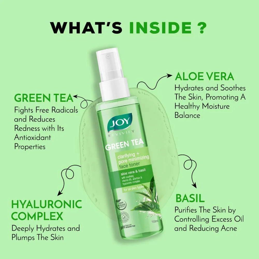 Joy Green Tea Clarifying Face Toner with Aloe Vera - pH Balanced, Alcohol Free & For All Skin Types