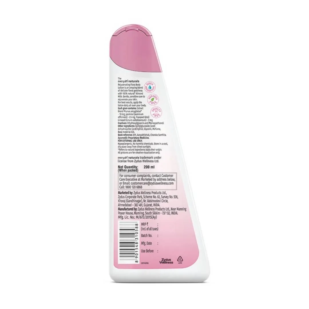 Everyuth Naturals Body Lotion - Rejuvenating Flora with 100% Nautral Almond Milk, Non Sticky, Daily