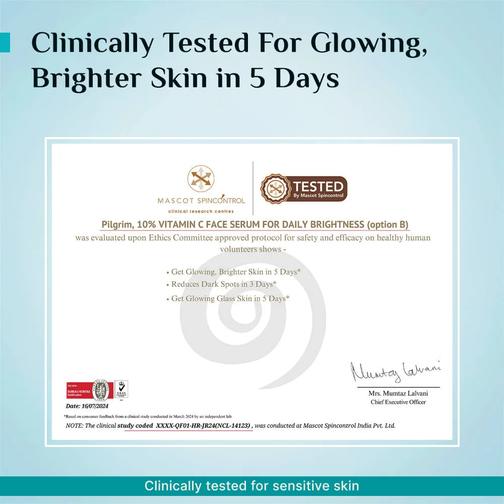 Pilgrim 10% Vitamin C Face Serum Triple Glow+++ with 5%Niacinamide Brightens All Skin Type Pack of 2