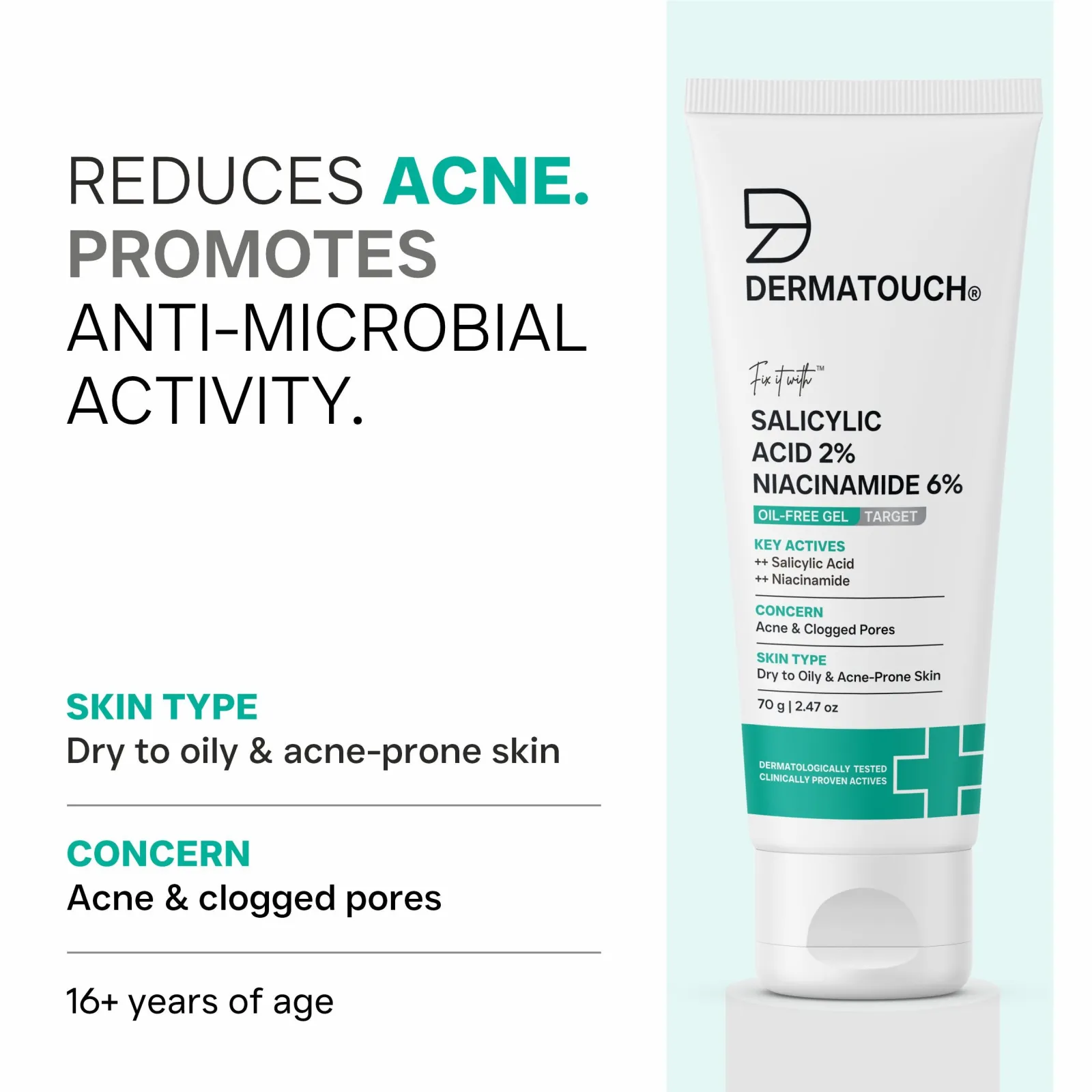 Dermatouch Salicylic Acid 2% Niacinamide 6% Oil-Free Gel for Acne & Clogged Pores 70g