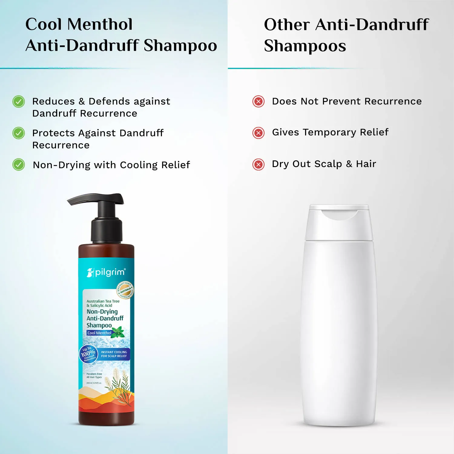 Pilgrim Australian Tea Tree & Salicylic Acid Cool Menthol Non-Drying Anti-Dandruff Shampoo
