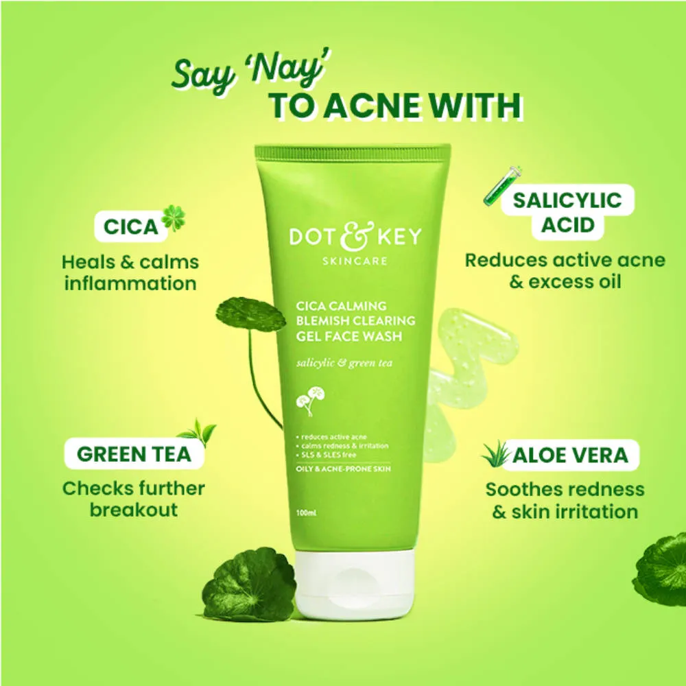 Dot & Key 2% Salicylic Cica Anti-Acne Face Wash (Pack Of 2) With Green Tea-Oil Control Pore Cleanser