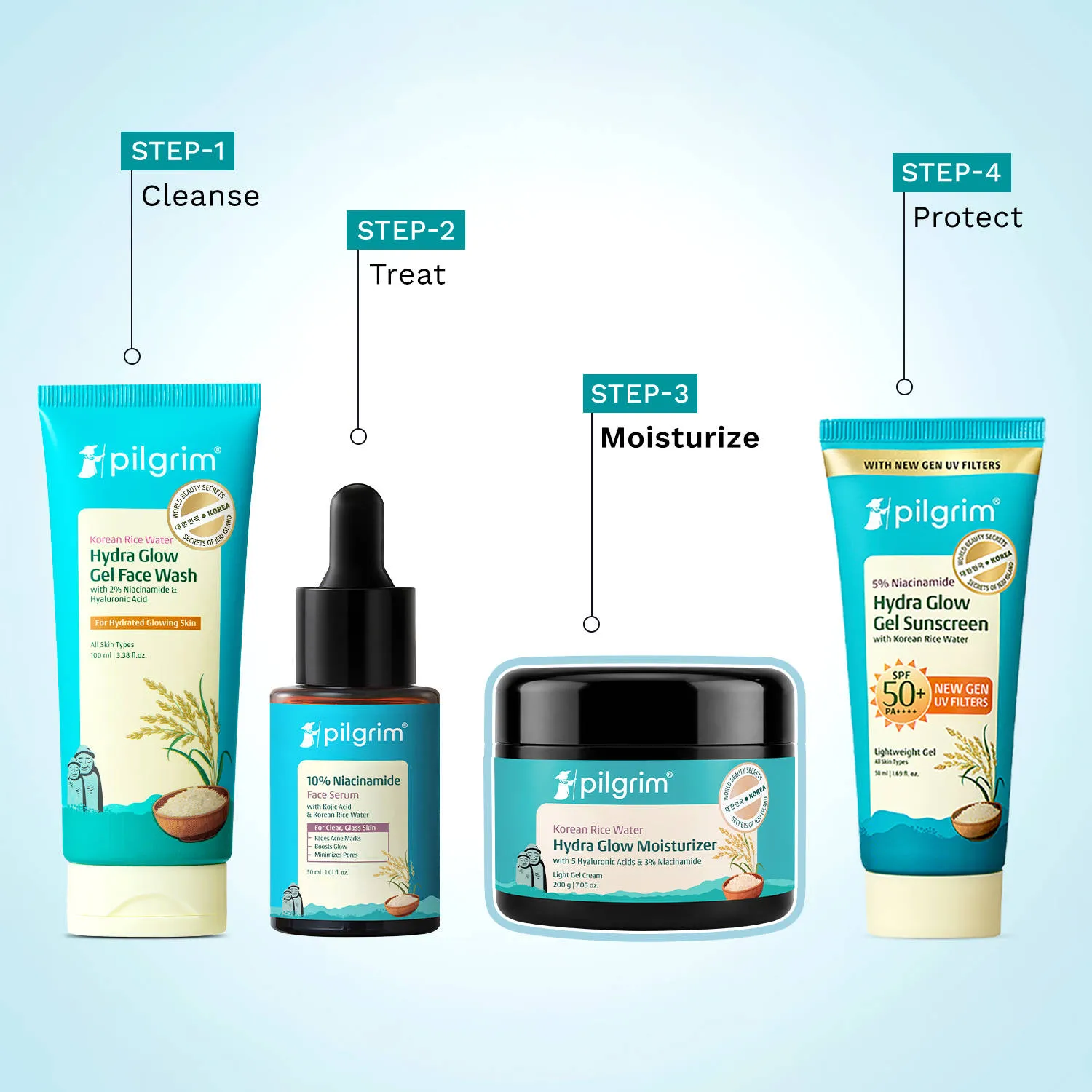 Pilgrim Korean Rice Water Hydra Glow Light Gel Moisturizer for 5x Hydration & Korean Glass Skin Glow