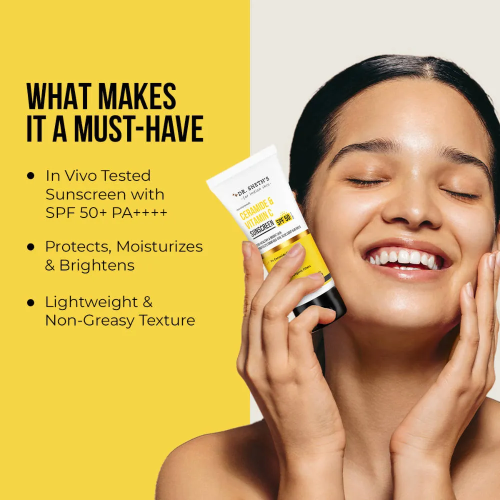 Dr. Sheth's Ceramide & Vitamin C Sunscreen SPF 50+ PA++++ In-Vivo Tested for Bright Skin