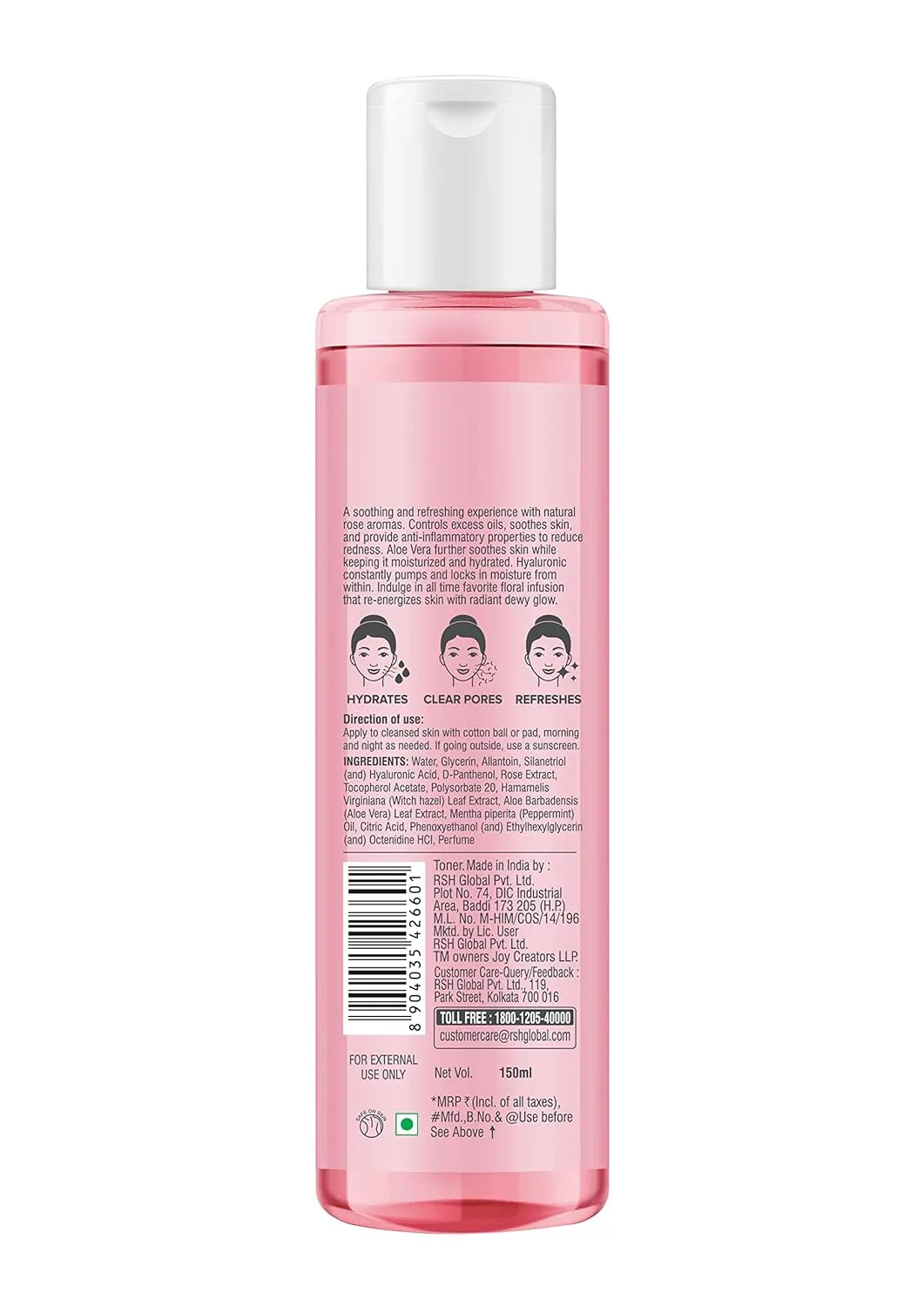 Joy Pink Rose refreshing Hydrating Face Toner With Hazel & PepperMint For Hydrating Skin pH Balanced, Alcohol Free & For All Skin Types