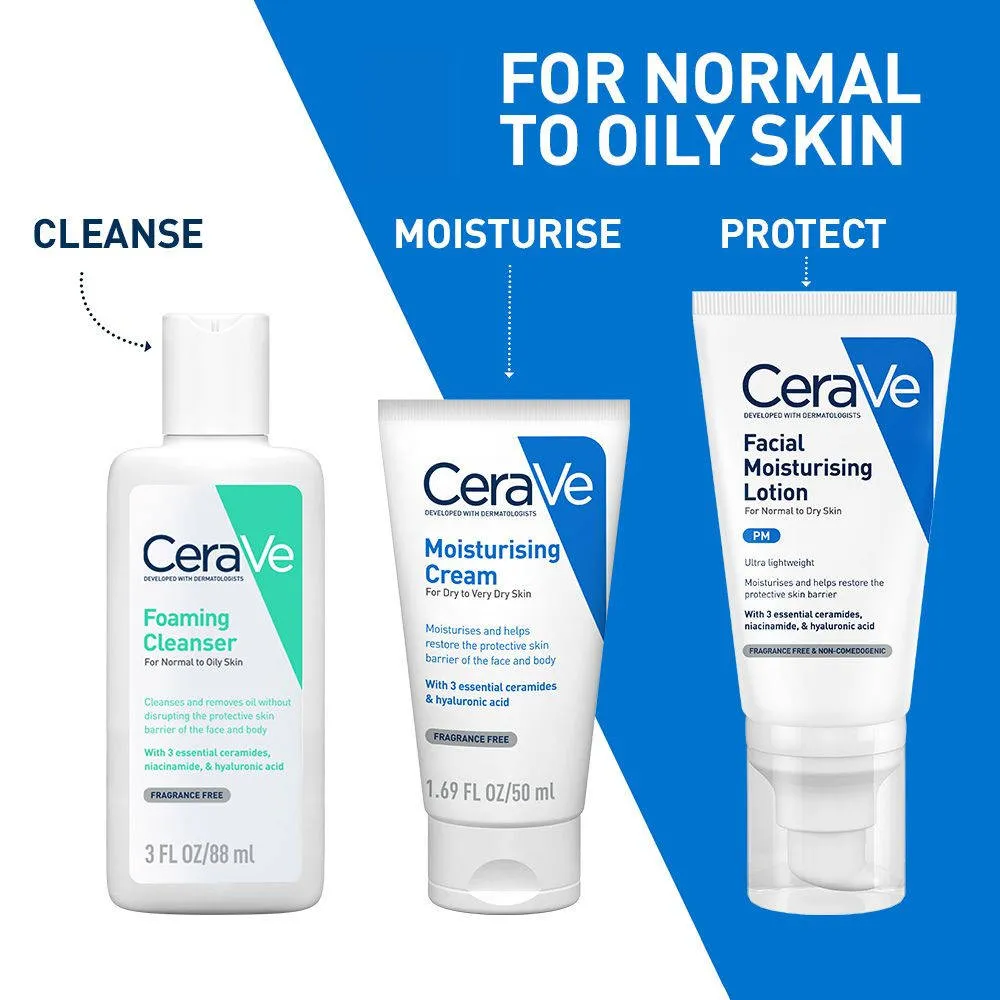 CeraVe Facewash & Moisturizer Combo with Ceramides - Daily Skincare Routine For Normal To Oily Skin