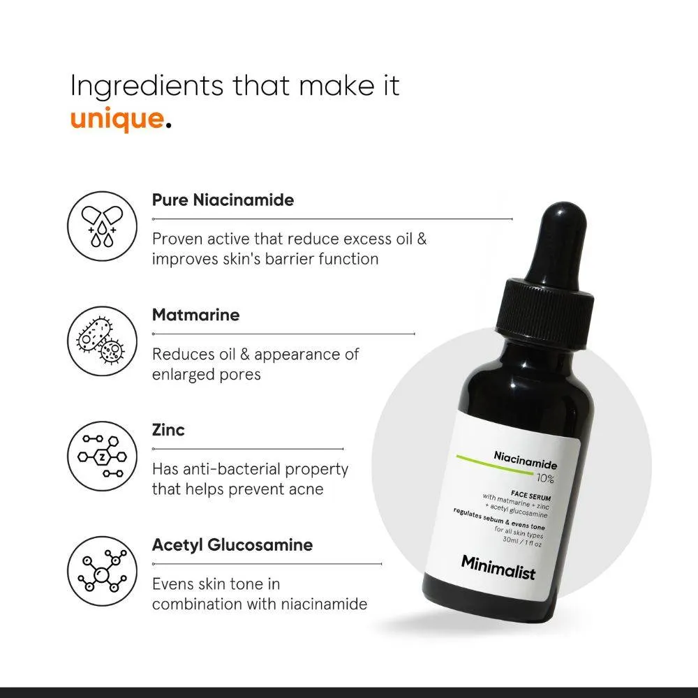 Minimalist 10% Niacinamide Face Serum With Matmarine + Zinc For Reducing Oil & Blemishes