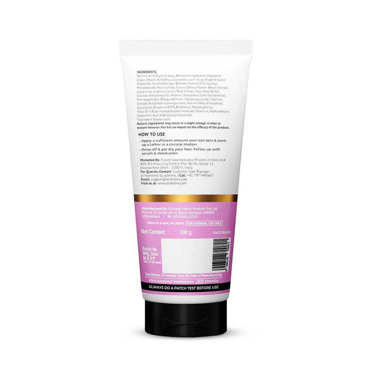 Dr. Sheth's Kesar & Kojic Acid Facewash For All Skin Types, With 2% Kojic Acid
