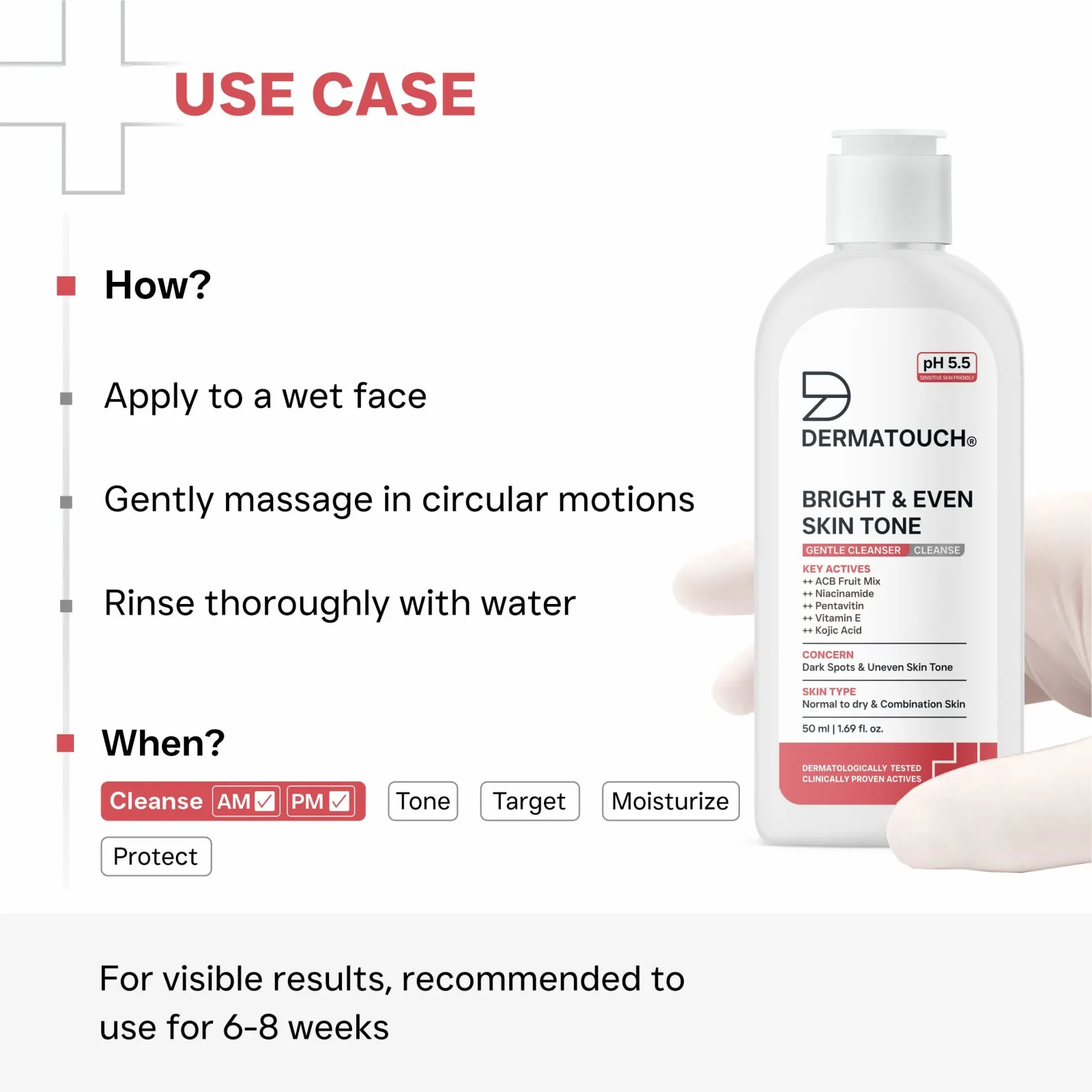 Dermatouch Bright & Even Skin Tone Gentle Cleanser For Dark Spots & Uneven Skin Tone