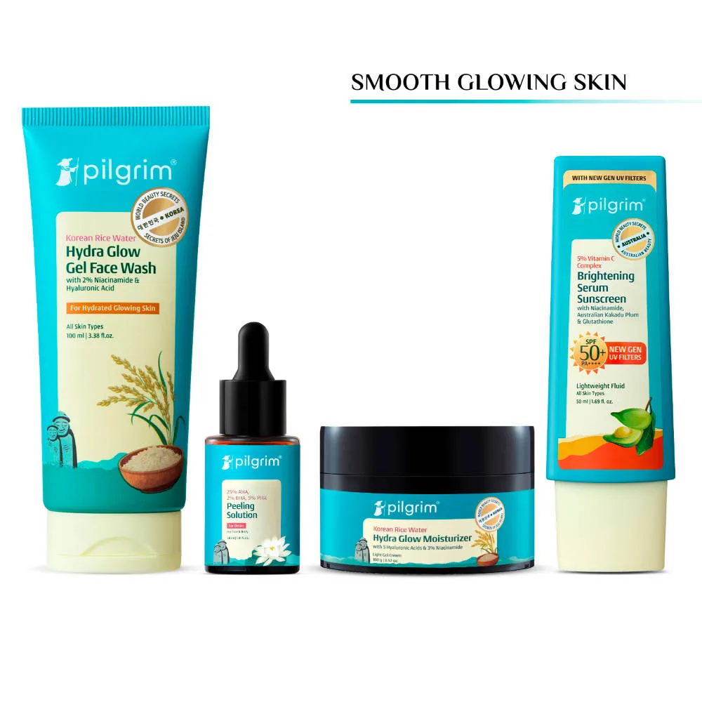 Pilgrim Korean Hydra Glow Facewash, Serum, Moisturizer & Vitamin C Suncreen CSMS Range All Skin Type
