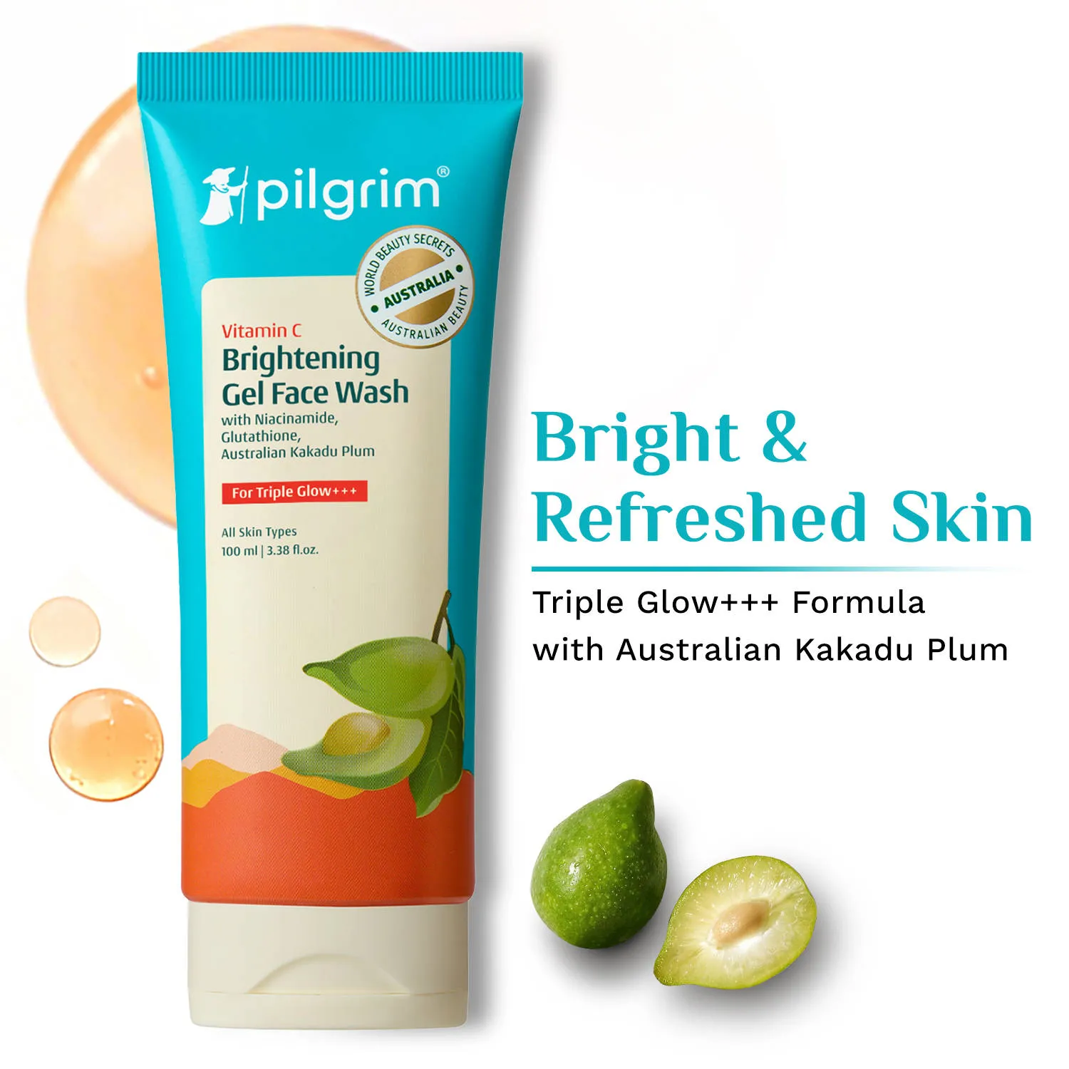 Pilgrim 10% Vitamin C Brightening Gel Face Wash Triple Glow+++ with 5% Niacinamide For Dark Spots