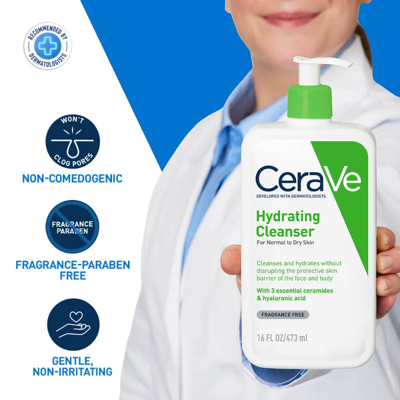 CeraVe Hydrating Cleanser Non-Foaming Face Wash for Dry Skin with Ceramides, Dermatologist Recommend