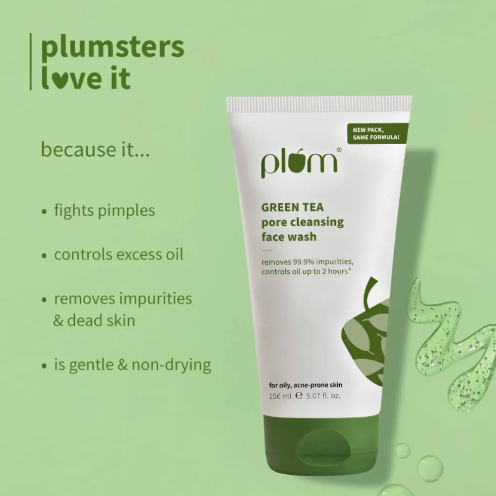 Plum Green Tea Pore Cleansing Gel Face Wash With Glycolic Acid - Fights Pimpels & Control Oil