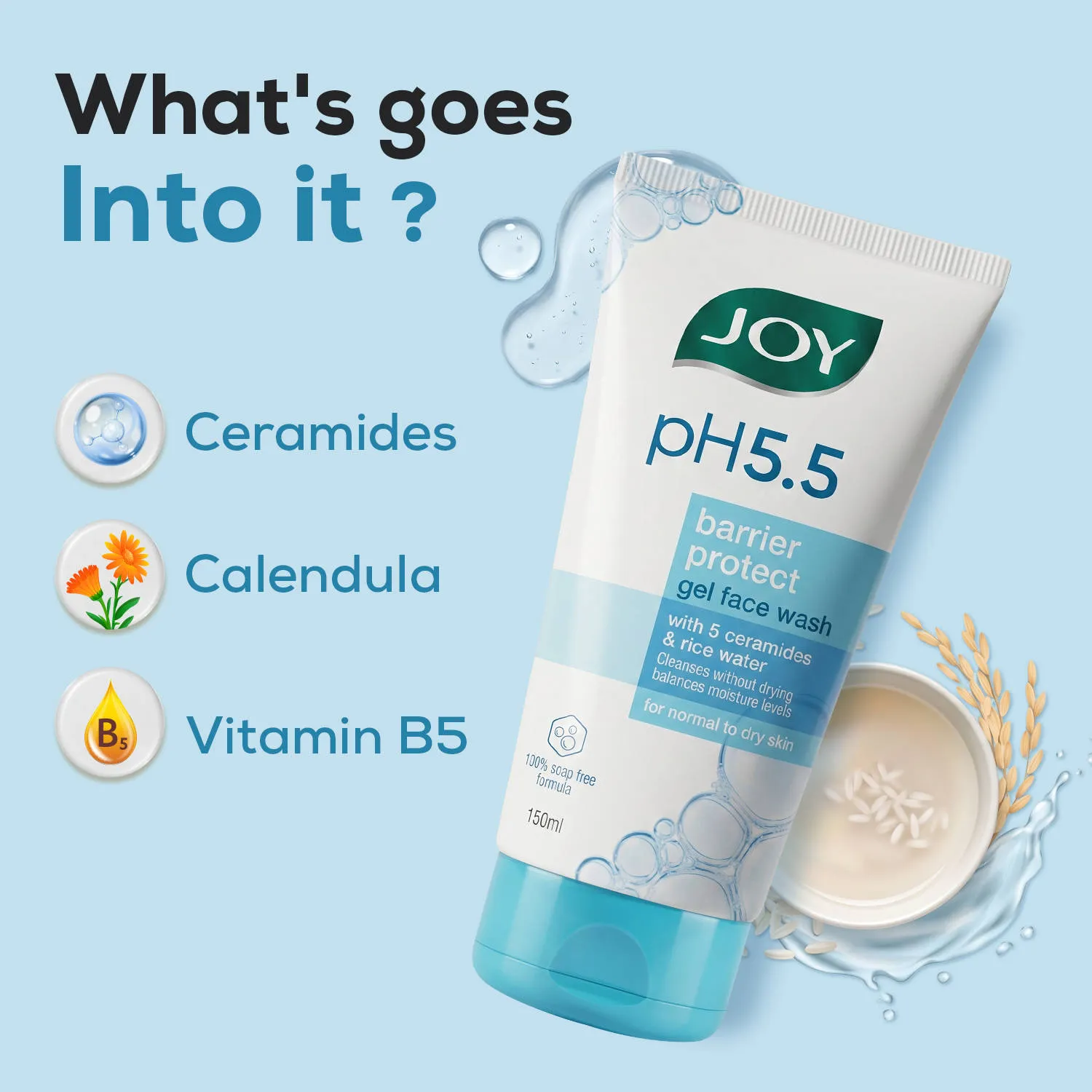 Joy pH 5.5 Gel Face Wash with 5 ceramides &rice water