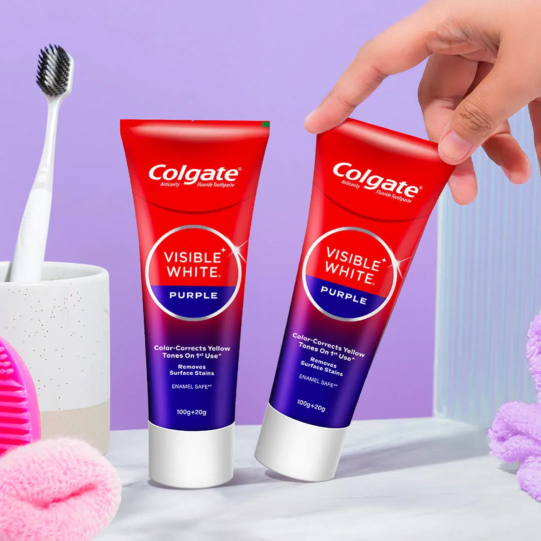 Colgate Visible White Purple Toothpaste for Color-Corrects Yellow Tones Saver Pack