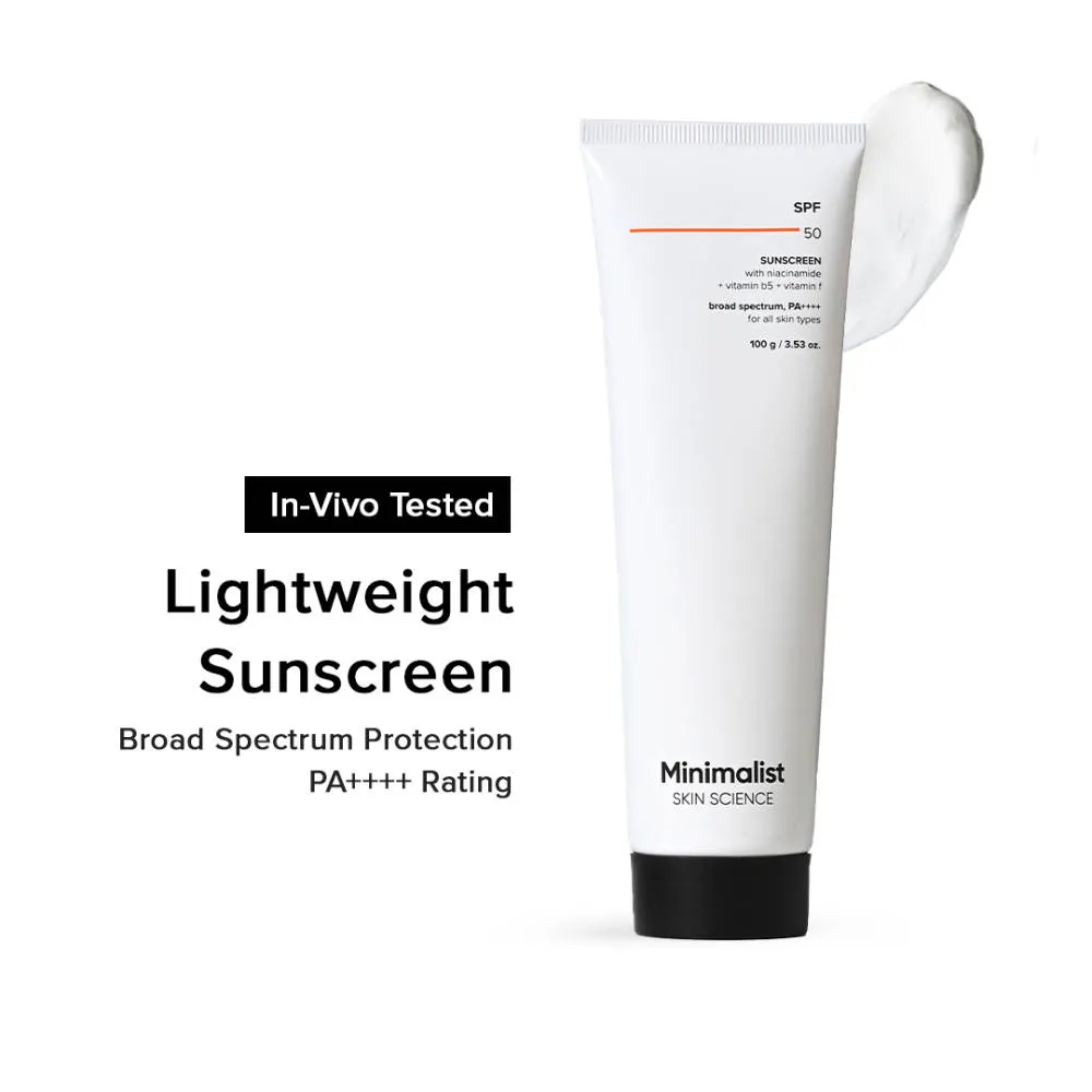 Minimalist SPF 50 PA ++++ Sunscreen With Multi-Vitamin For Reducing Photoaging & No White Cast