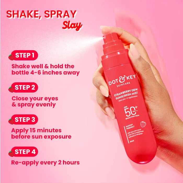 Dot & Key Strawberry Dew Sunscreen Mist In-Vivo Tested SPF 50+ PA+++, Mess-Free Re-application