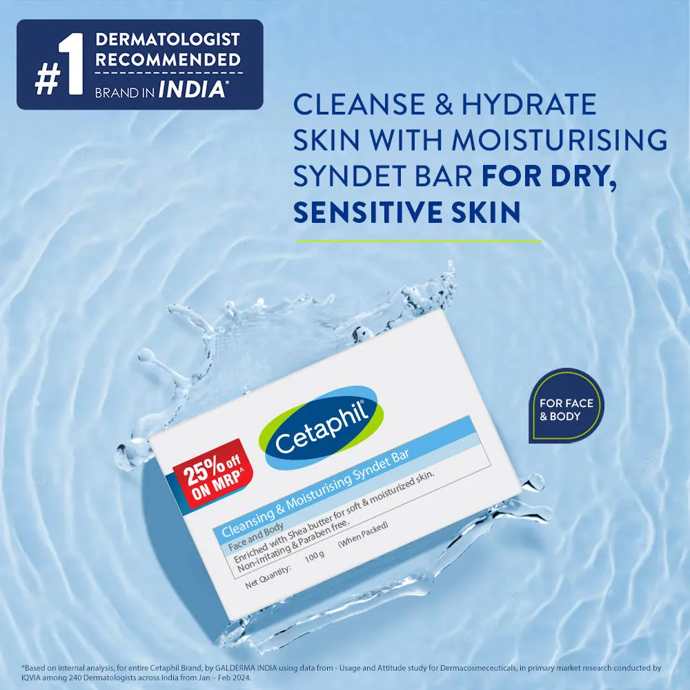 Cetaphil Cleansing Moisturising Syndet Bar With Shea Butter For Dry, Sensitive Skin