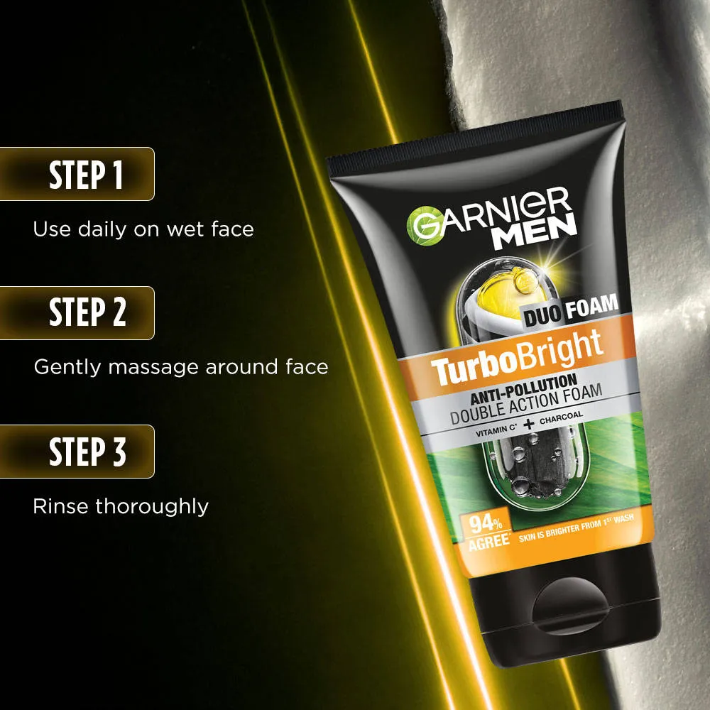 Garnier Men Turbo Bright Anti-Pollution Double Action with Charcoal and Vitamin C Face Wash