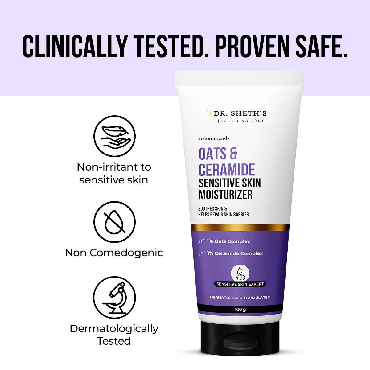 Dr. Sheth's Oats & Ceramide Sensitive Skin Moisturizer, With 1% Oats Complex, 1% Ceramide Complex