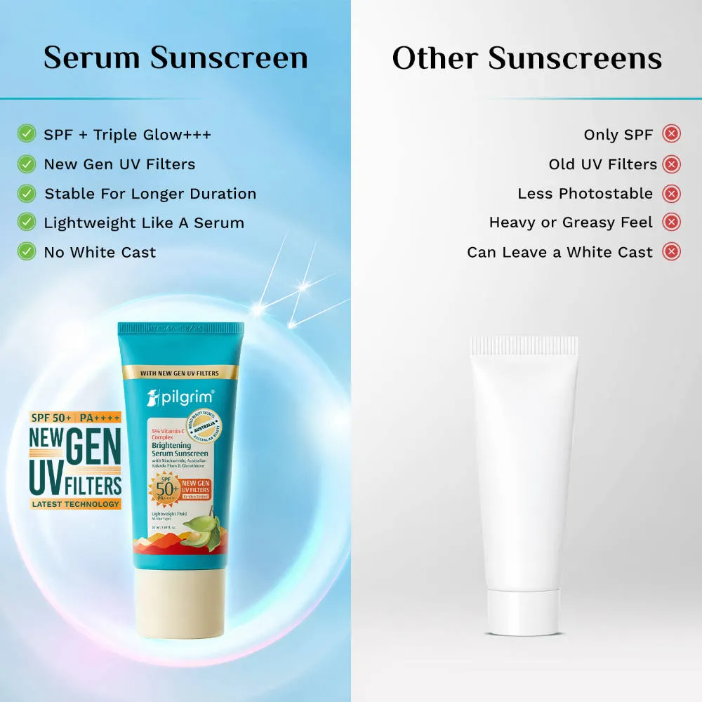 Pilgrim 5% Vitamin C Complex Brightening Serum Sunscreen SPF50+PA++++ In-Vivo tested No White Caste