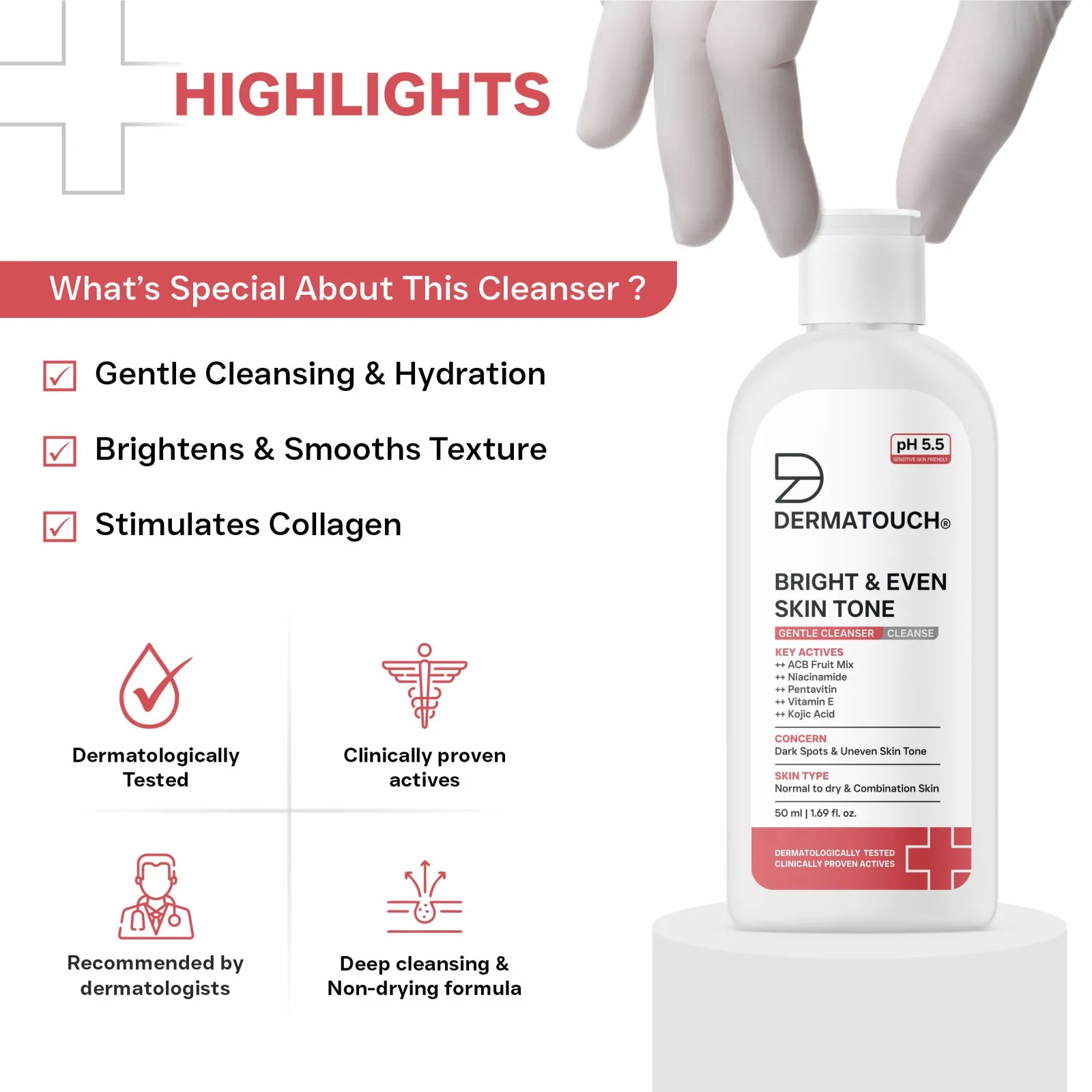 Dermatouch Bright & Even Skin Tone Gentle Cleanser For Dark Spots & Uneven Skin Tone