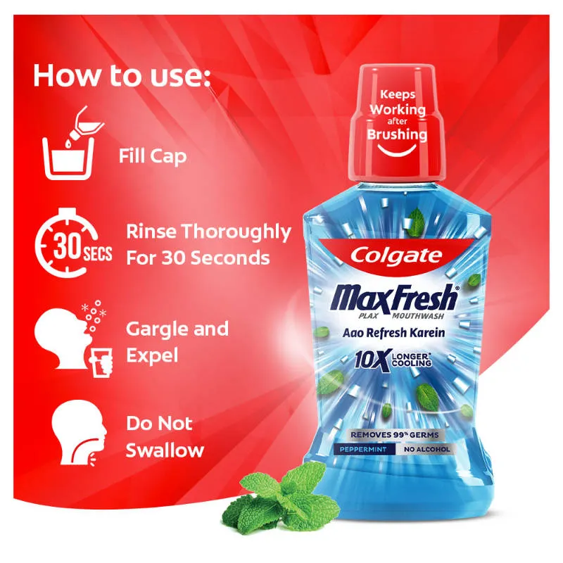 Colgate Maxfresh Plax Antibacterial Mouthwash, Pepper Mint