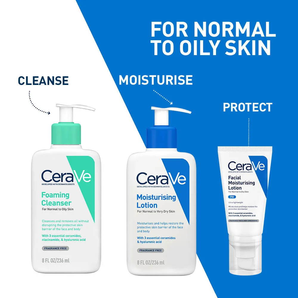 CeraVe Facewash & Moisturizing Lotion Combo with Ceramides- Skincare Routine for Normal to Oily Skin