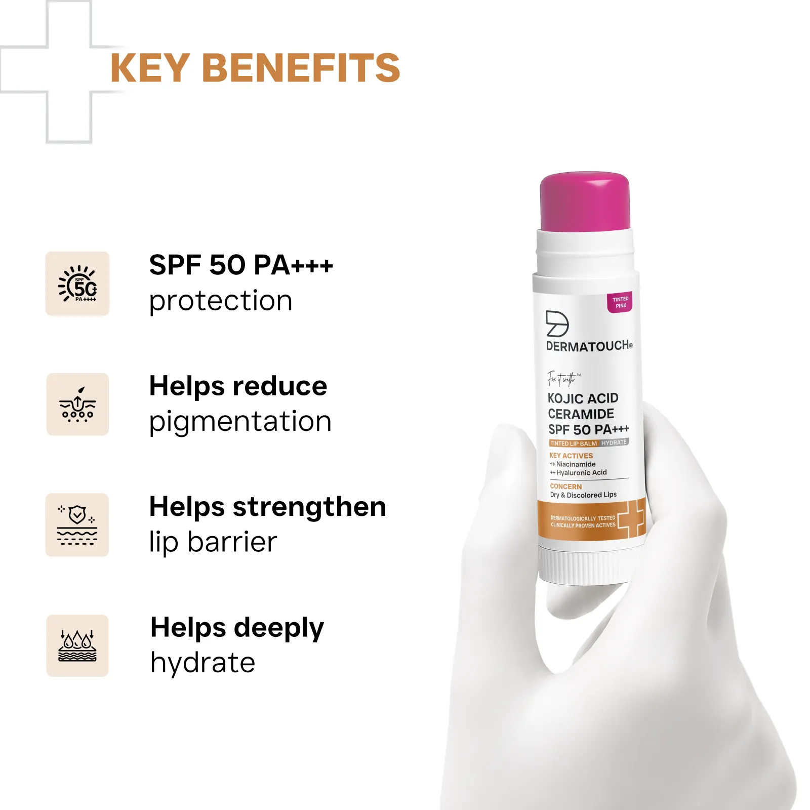 Dermatouch Kojic Acid Ceramide SPF 50 PA+++ Lip Balm for Dry & Discolored Lips