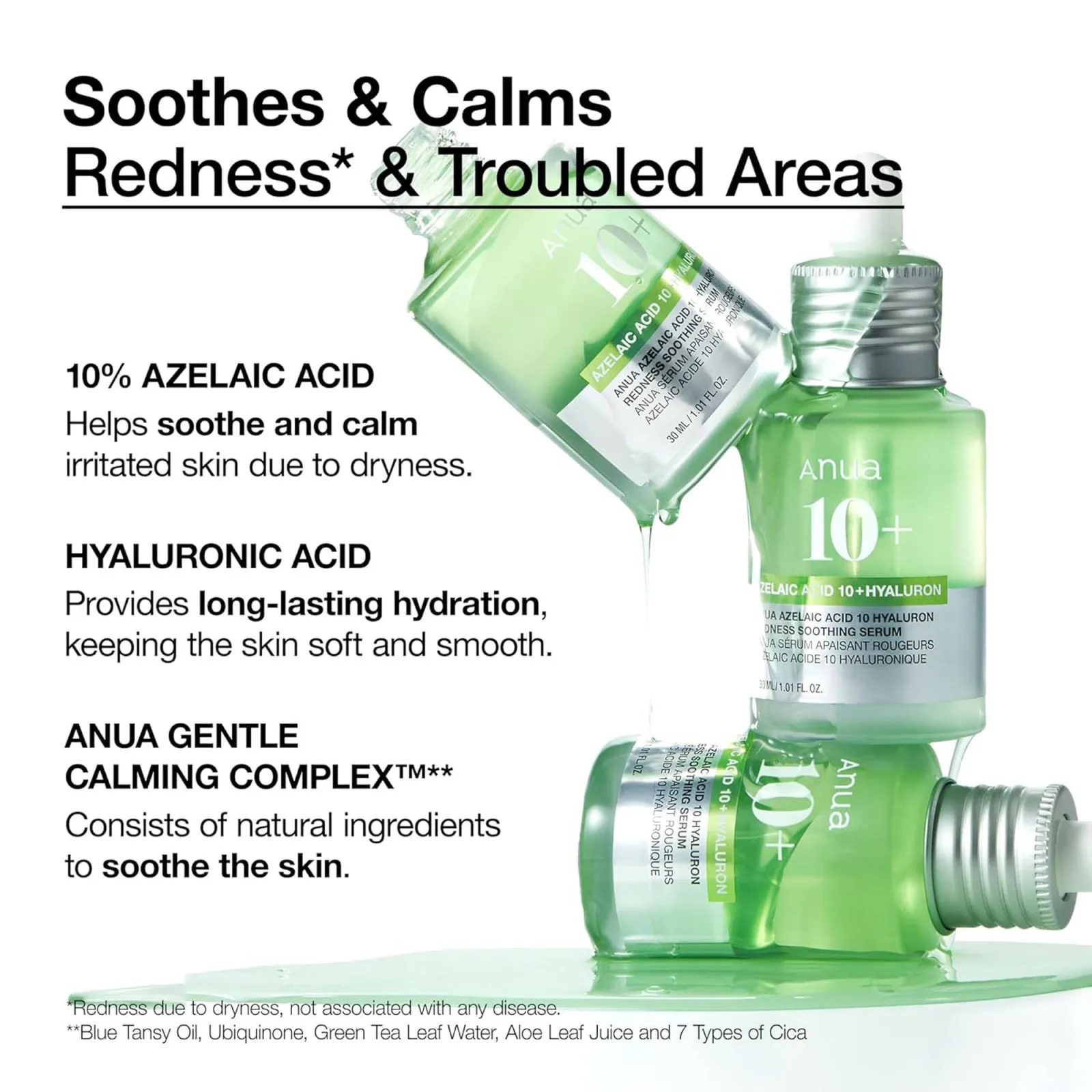 Anua Azelaic Acid 10 Hyaluron Redness Soothing Serum with Cica Soothes & Calms Acne-Prone Skin