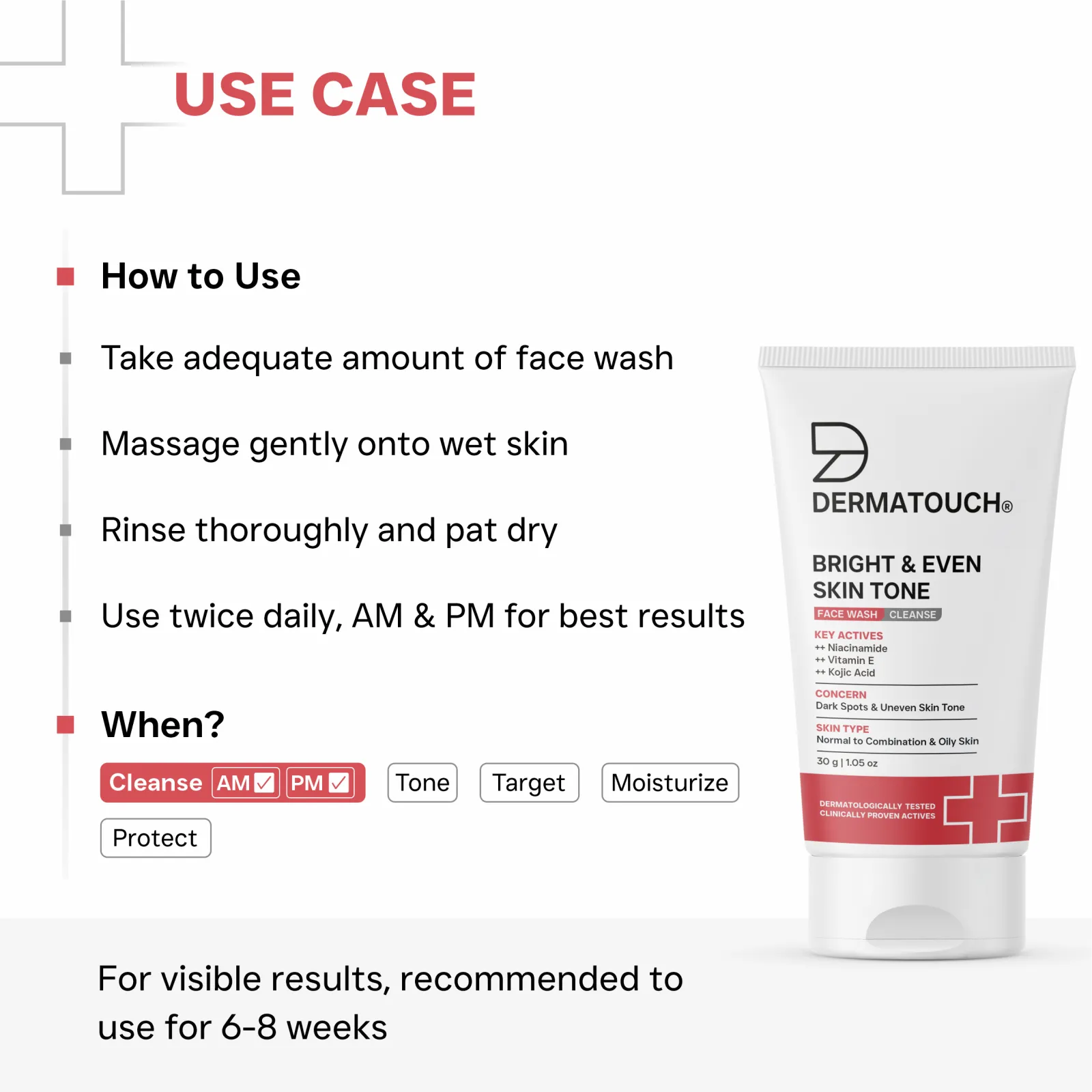 Dermatouch Bright & Even Skin Tone Face Wash for Dark Spots & Uneven Skin Tone 30g