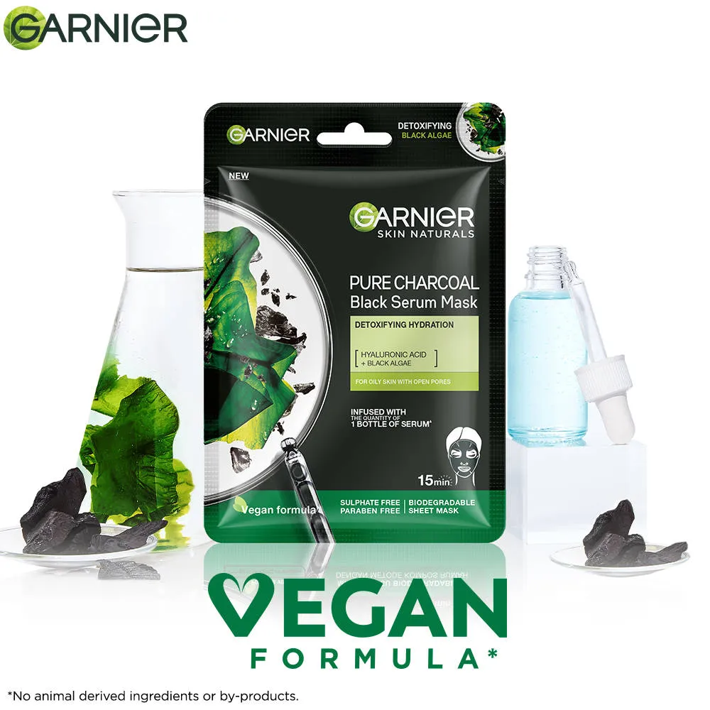 Garnier Skin Naturals Pack of 3 Charcoal Face Serum Sheet Mask