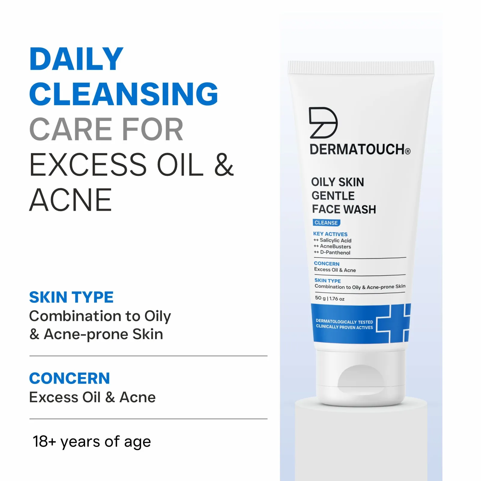Dermatouch Oily Skin Gentle Face Wash for Excess Oil, Acne & Clogged Pores