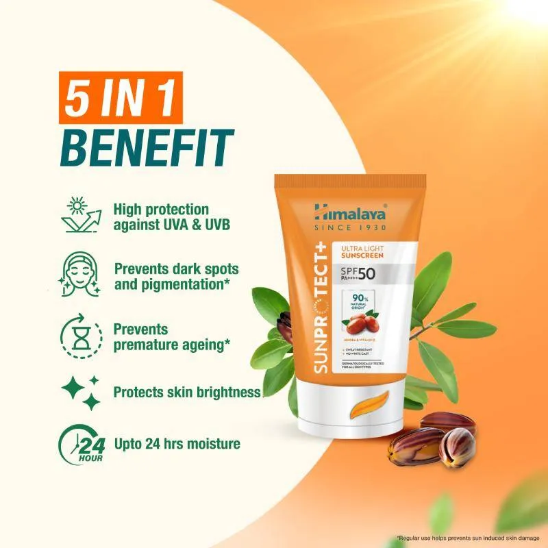 Himalaya Sun Protect+ Ultra Light Sunscreen SPF 50 PA++++ Sweat Resistant,100% No White Cast