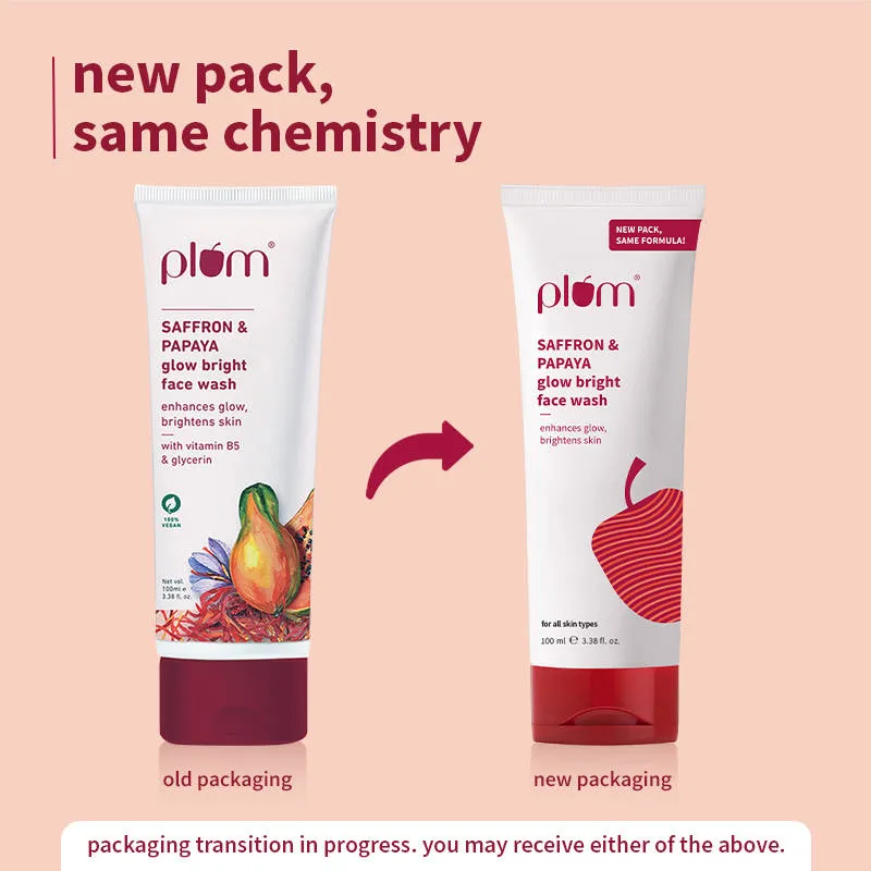 Plum Saffron & Papaya Glow Bright Gel Face Wash For Daily Use - Fights Dullness & Evens Skin Tone