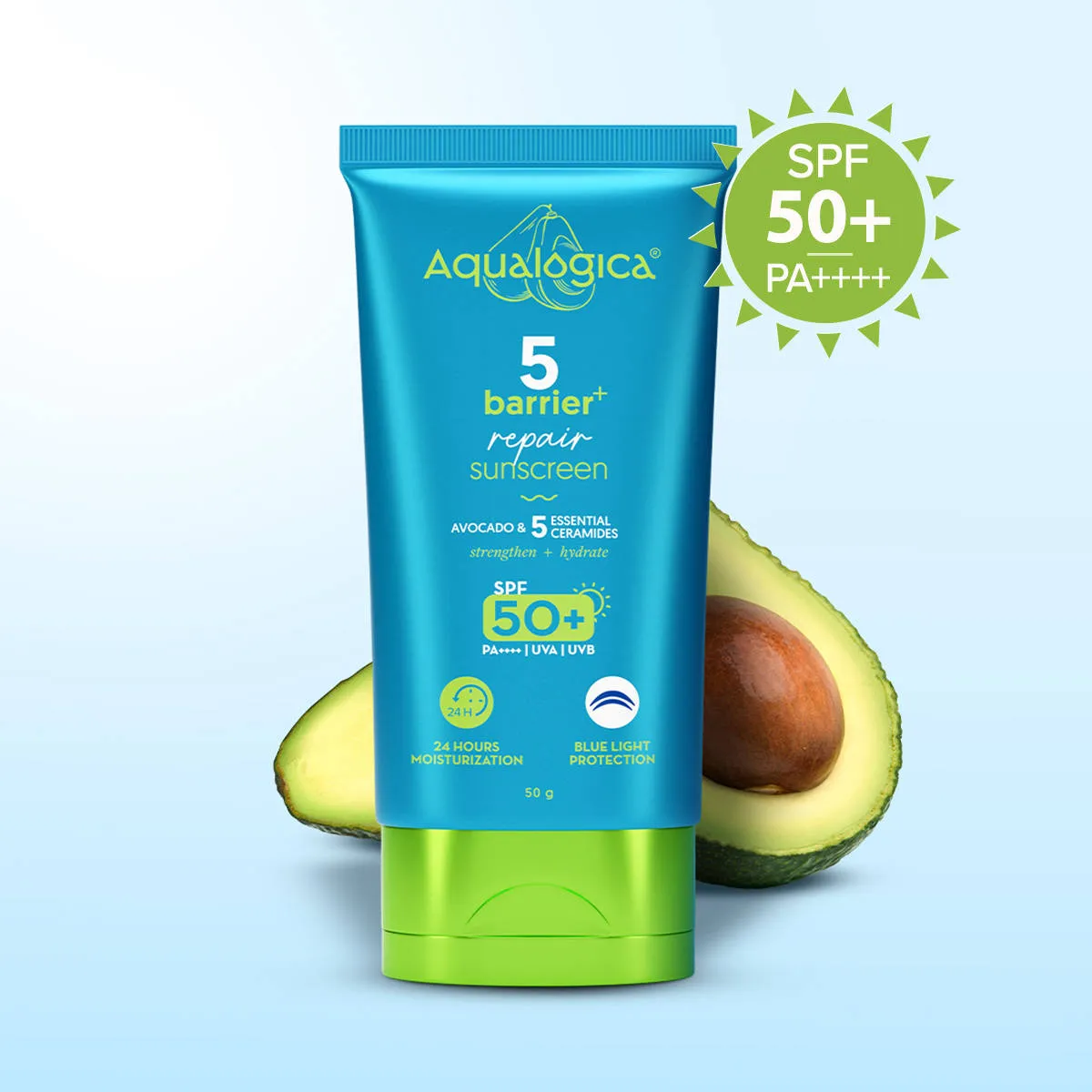 Aqualogica 5 Barrier+ Repair Sunscreen With Avocado & 5 Essential Ceramides SPF 50 PA++++ UVA/B