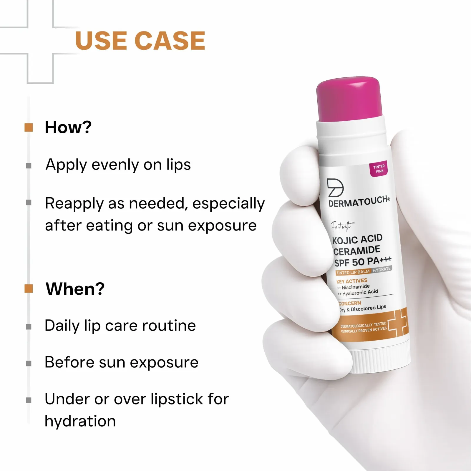 Dermatouch Kojic Acid Ceramide SPF 50 PA+++ Lip Balm for Dry & Discolored Lips