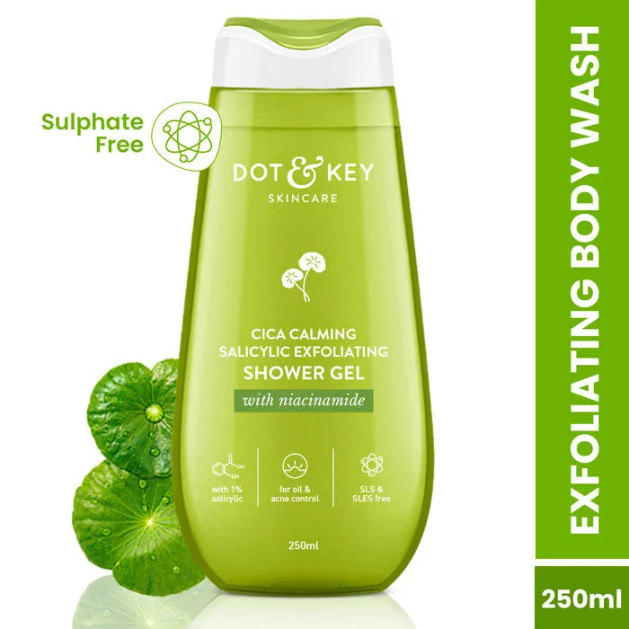 Dot & Key Cica Calming Salicylic Exfoliating Shower Gel, With Niacinamide, Acne & Oil Control