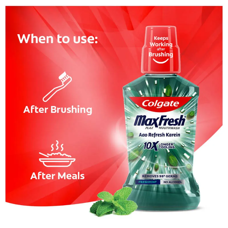 Colgate Maxfresh Plax Antibacterial Mouthwash, Fresh Mint